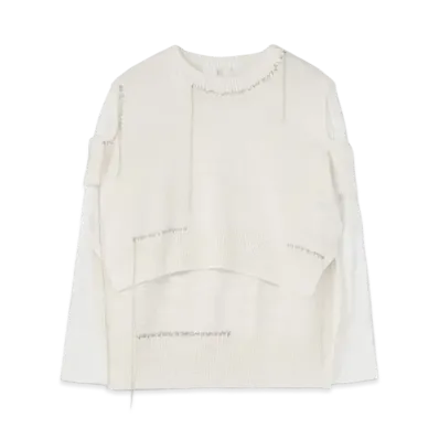 Yohji Yamamoto Y's LINEN COTTON PLAIN STITCH SHIRT SLEEVE SHORT PULLOVER "White"