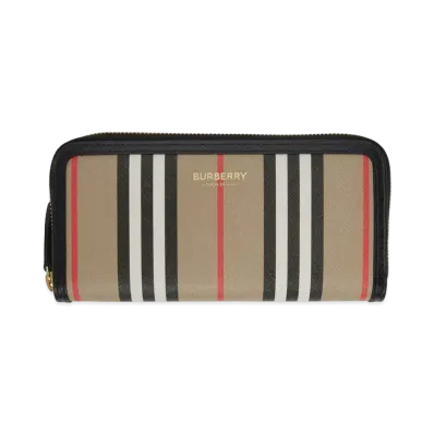 Burberry Icon Stripe E-canvas and Leather Ziparound Wallet "Archive Beige"