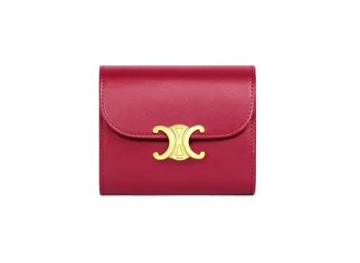 CELINE Triomphe Small Flap Wallet In Shiny Calfskin "Carmin"