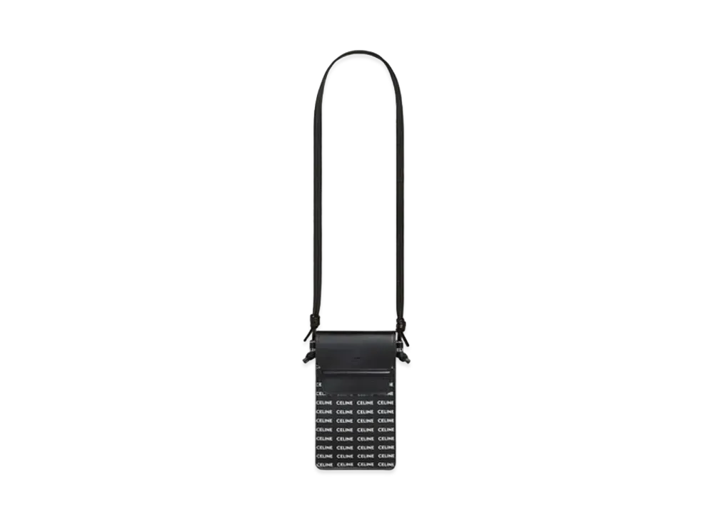 CELINE Phone Pouch with Flap in Textile with Celine All Over Print "Black/White"