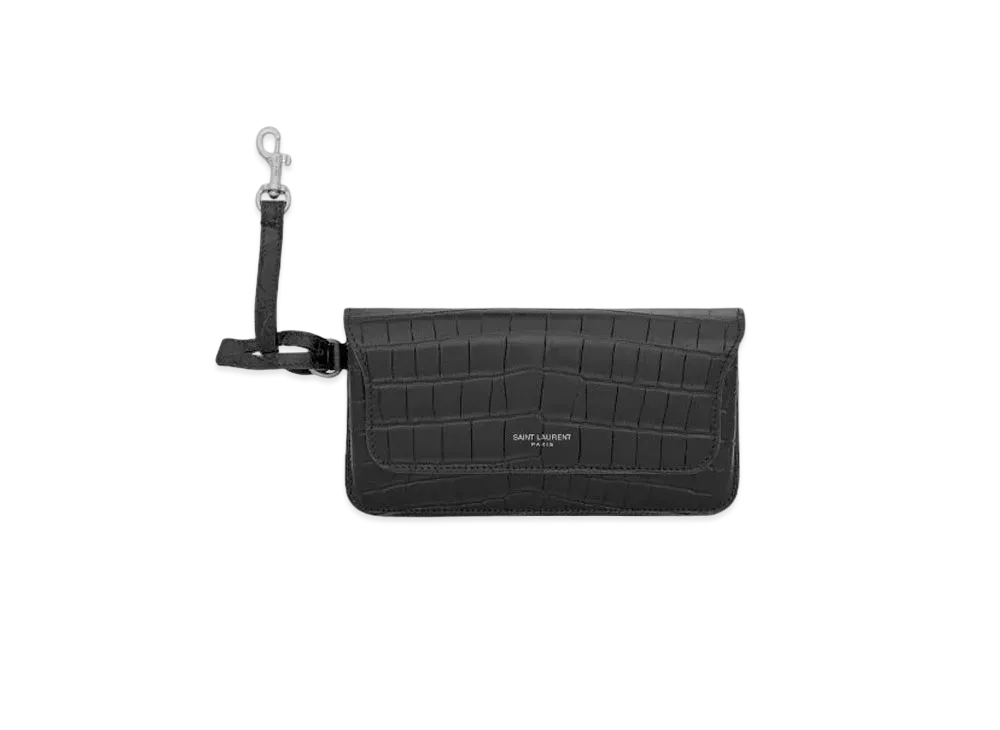 SAINT LAURENT Saint Laurent Paris Sunglasses Case In Crocodile-Embossed Matte And Goya Leather "Black"