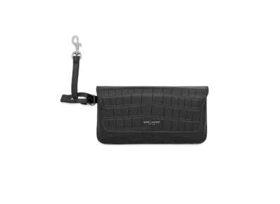 SAINT LAURENT Saint Laurent Paris Sunglasses Case In Crocodile-Embossed Matte And Goya Leather "Black"