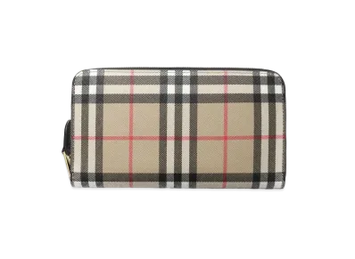 Burberry Vintage Check & Leather Round Zip Wallet "Archive Beige/Black"