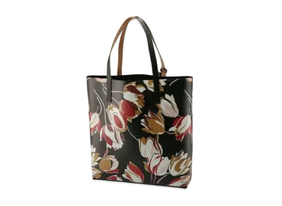 Marni Windblown Print PVC Shopping Bag with Calfskin Handles "Black"