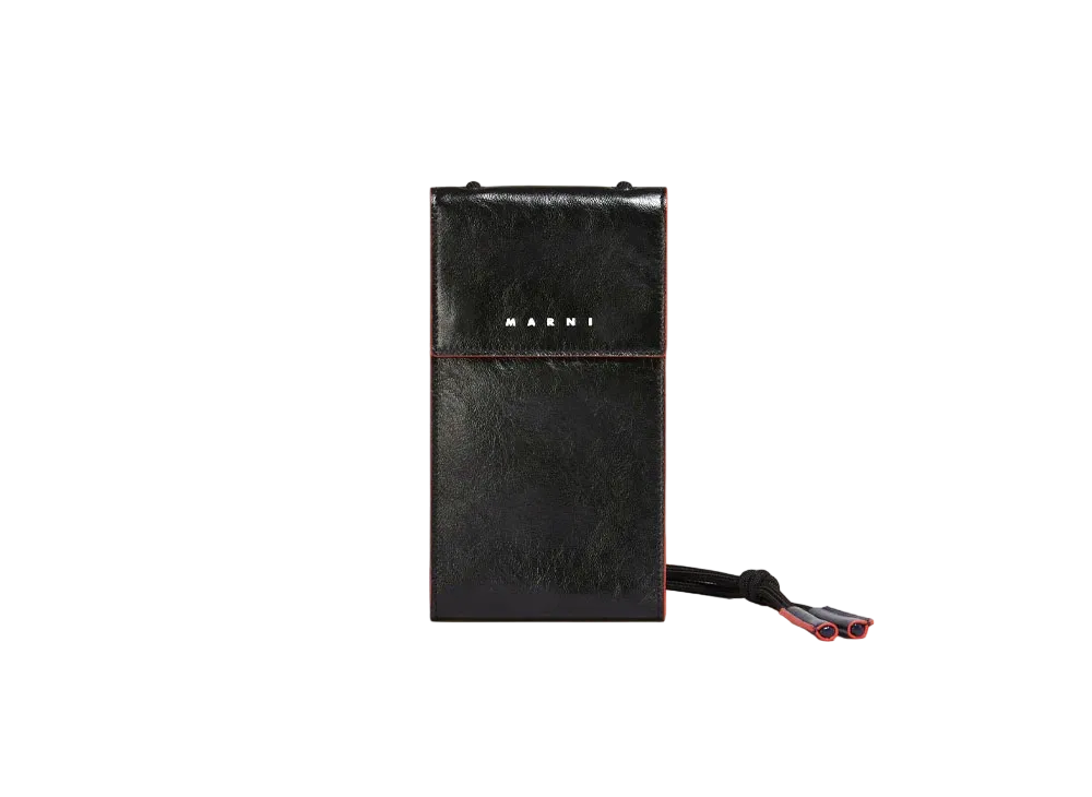 Marni Phone Case In Two-Tone Shiny Calfskin "Black"