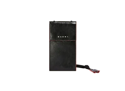 Marni Phone Case In Two-Tone Shiny Calfskin "Black"