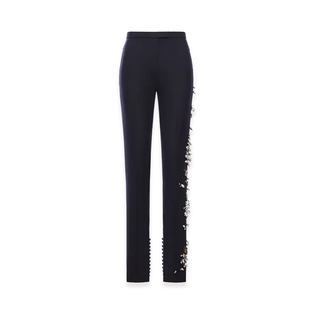 DRIES VAN NOTEN Women's Wool Trousers with Jewel Applications "Blue"