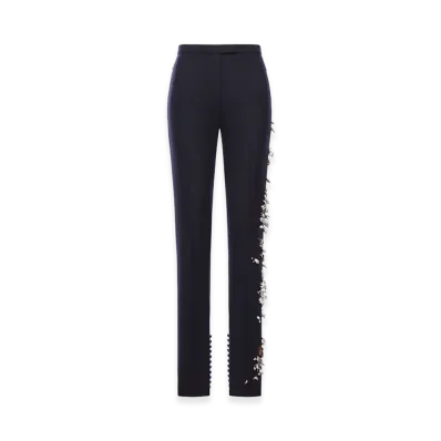 DRIES VAN NOTEN Women's Wool Trousers with Jewel Applications "Blue"