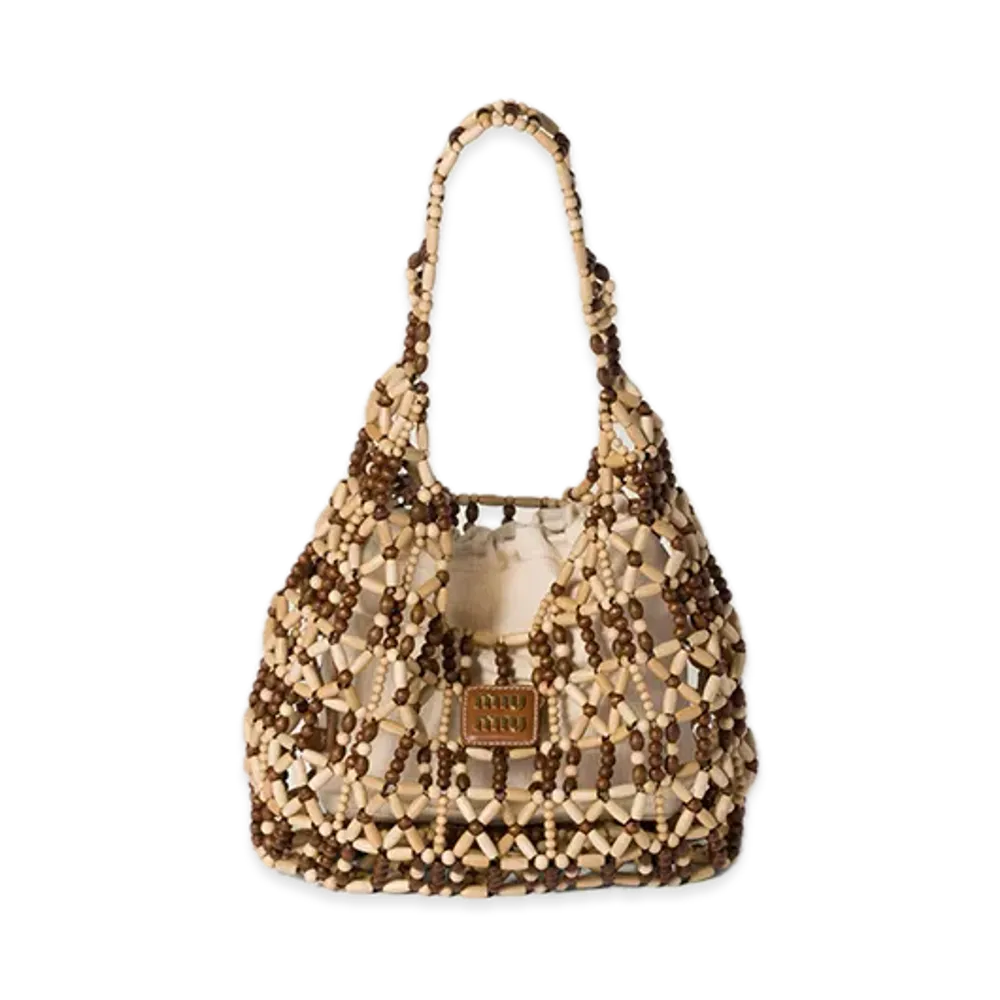 MIU MIU Stripe Fabric Drawstring Pouch "Dark Brown/Natural"