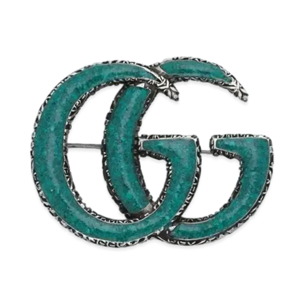 GUCCI Enamel Double G Brooch