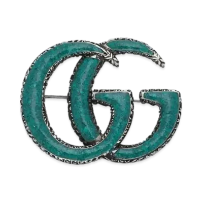 GUCCI Enamel Double G Brooch