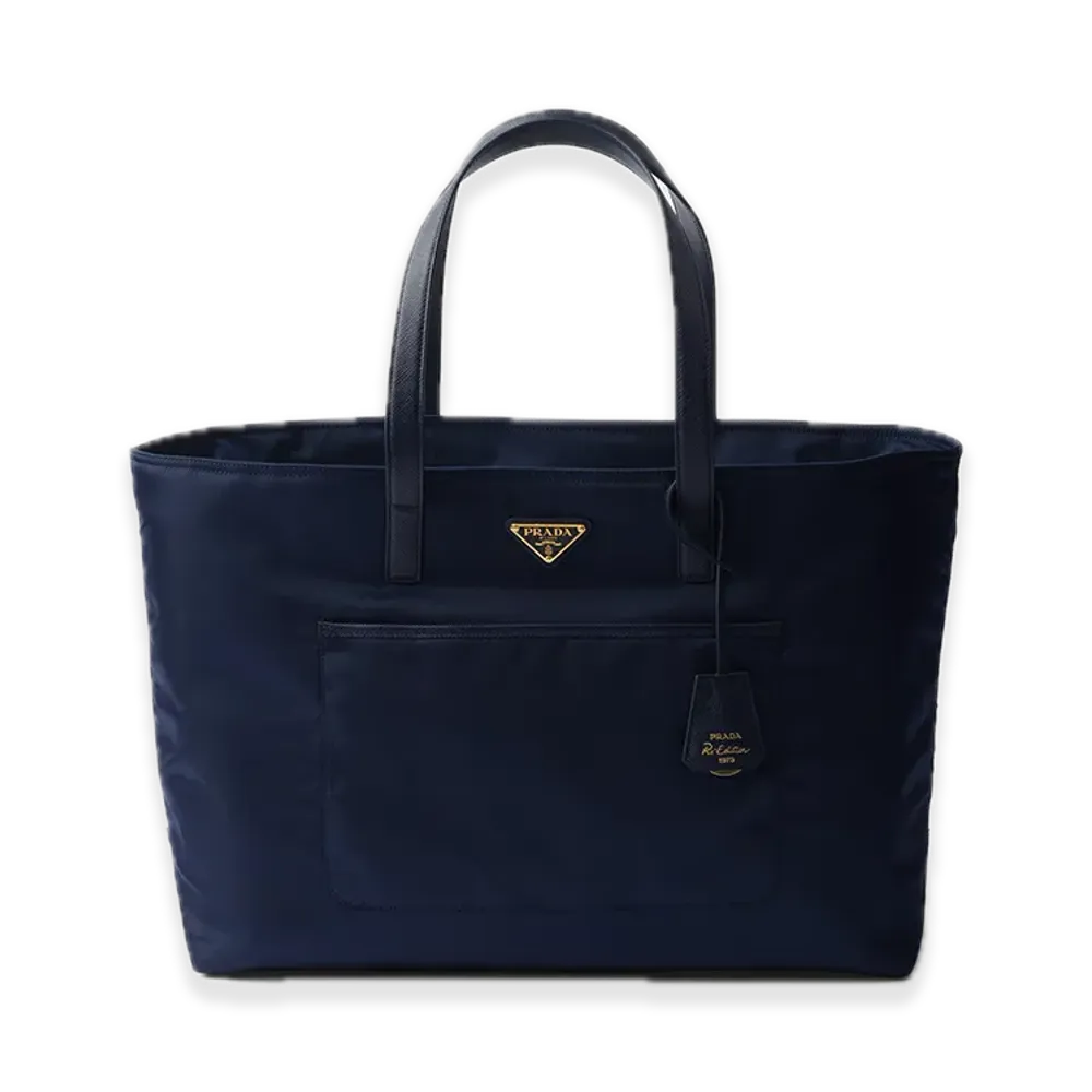 PRADA Re-Edition 1978 Re-Nylon x Saffiano Leather Large Tote Bag "Navy"