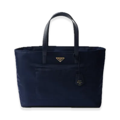 PRADA Re-Edition 1978 Re-Nylon x Saffiano Leather Large Tote Bag "Navy"