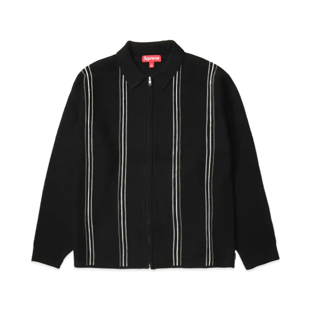 Supreme Stripe Zip Up Polo Sweater "Black"