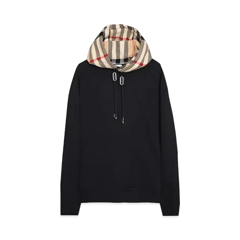 Burberry Check Hood Cotton Hoodie "Black/Archive Beige"