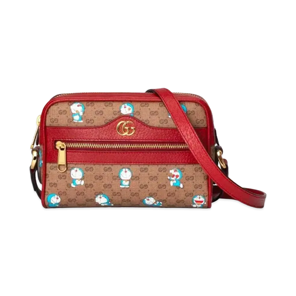 GUCCI x Doraemon GG Supreme Canvas Mini Shoulder Bag "Beige/Ebony/Cherry Red"