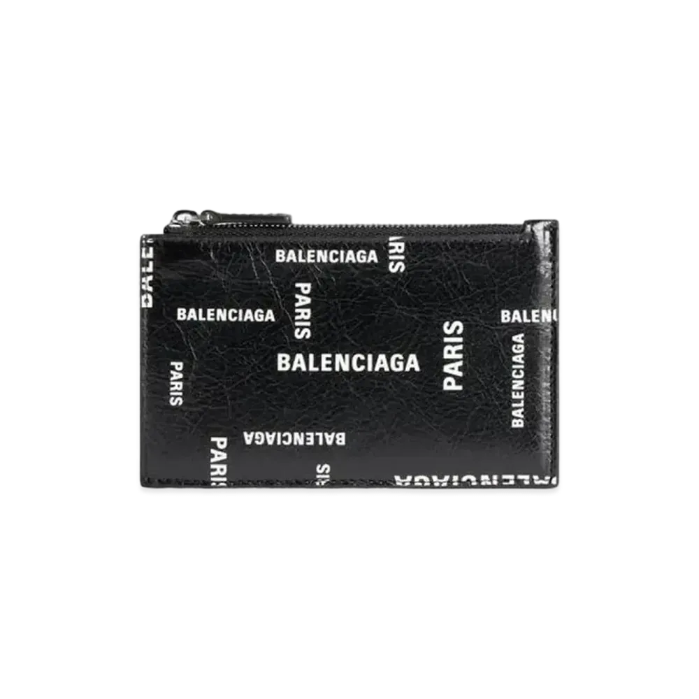 BALENCIAGA Cash Large Long Coin and Card Holder Bal Paris Allover Arena Lambskin "Black/White"