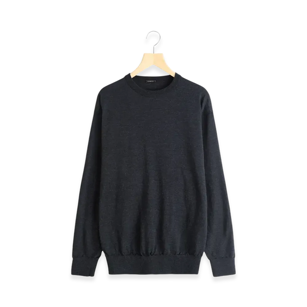 COMOLI Wool Crew Neck Knit "Charcoal"