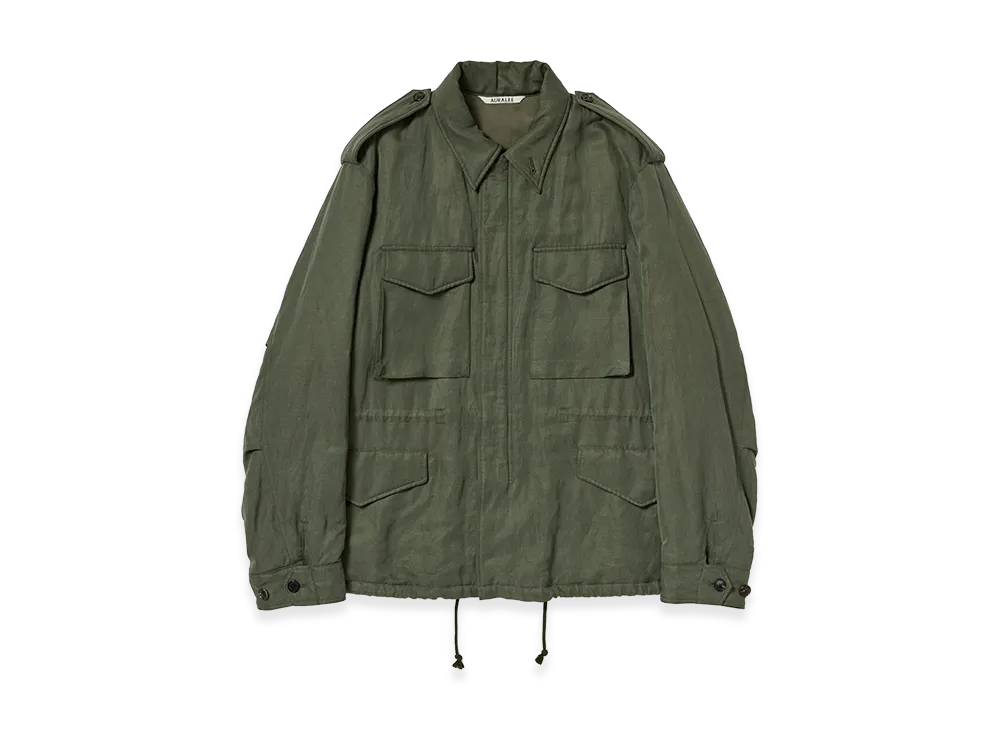 AURALEE Women's Brushed Silk Linen Satin Padded Military Blouson "Olive"