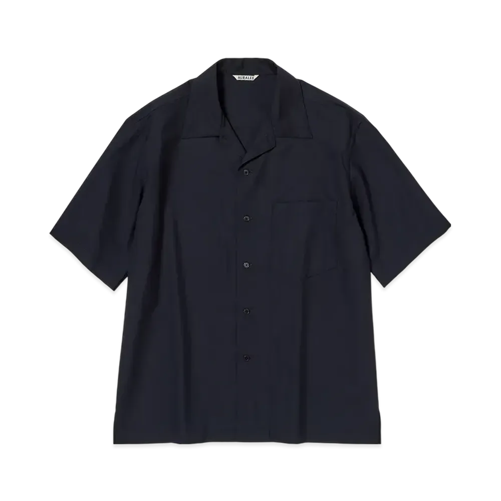 AURALEE Super Fine Tropical Wool Open Collar Half Sleeved Shirt "Top Dark Navy"