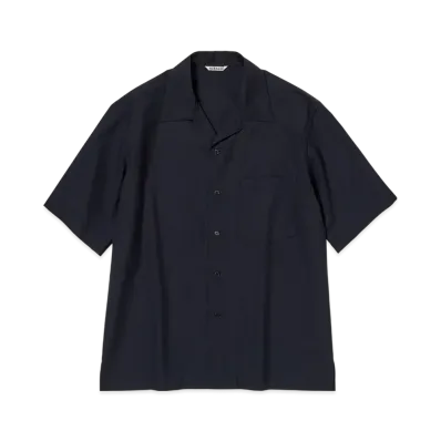 AURALEE Super Fine Tropical Wool Open Collar Half Sleeved Shirt "Top Dark Navy"