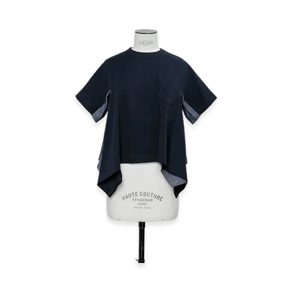 sacai Light Weight Denim x Cotton Jersey T-Shirt "Navy/Blue"