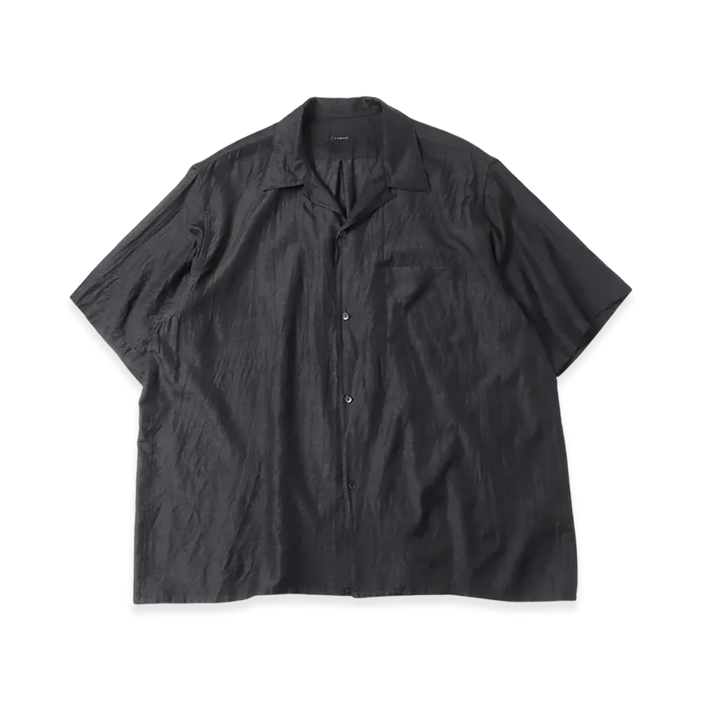 COMOLI Wool Silk Short Sleeve Open Collar Shirt "Charcoal"