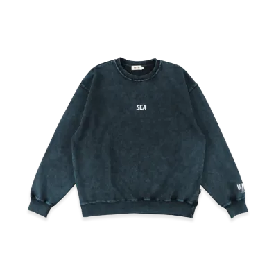 WIND AND SEA Aged Essential Crew Sweatshirts "Marine Blue"