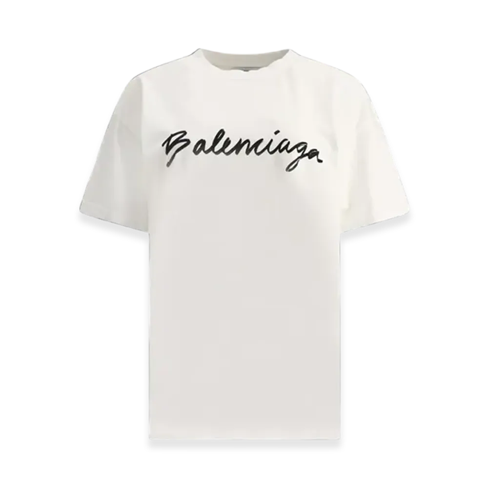 BALENCIAGA Women's Script Logo T-Shirt "White"