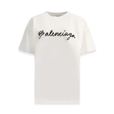 BALENCIAGA Women's Script Logo T-Shirt "White"