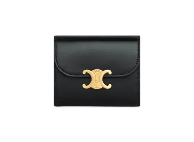 CELINE Triomphe Small Flap Wallet In Shiny Calfskin "Black"
