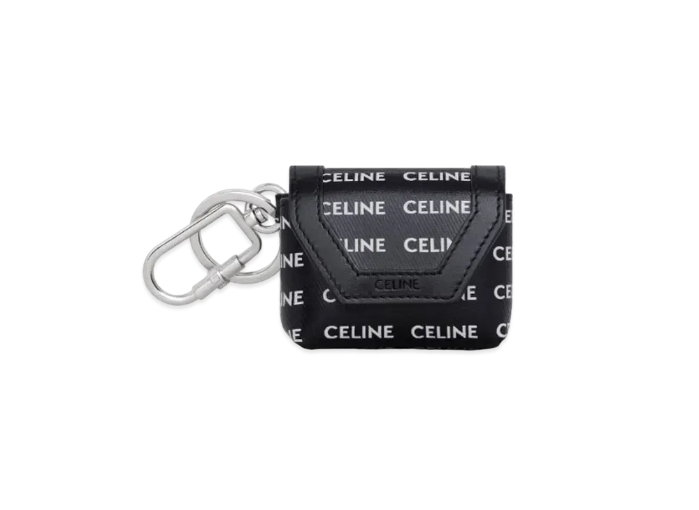 CELINE Envelop Airpods Keyring in Textile with Celine All Over Print "Black/White"