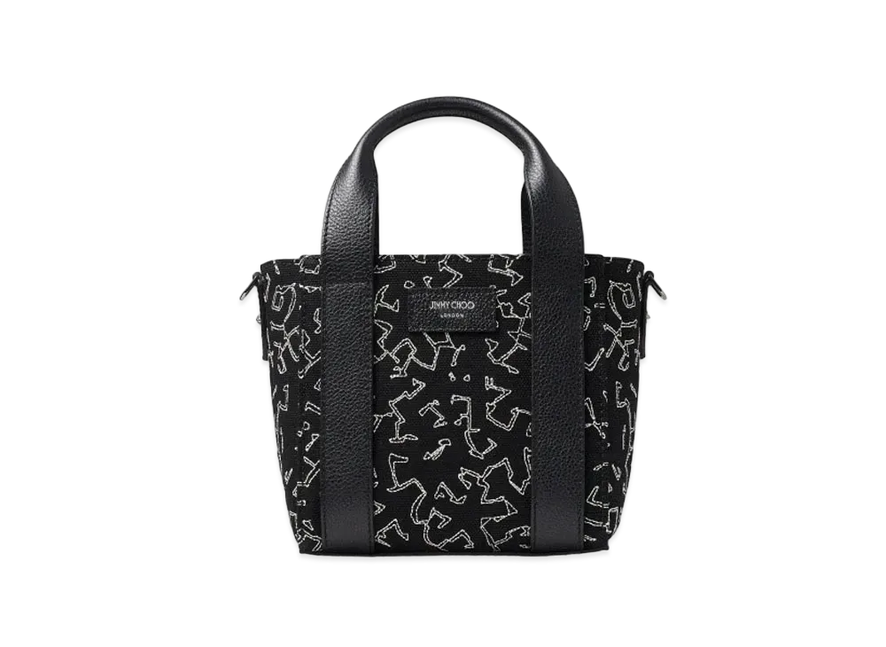 JIMMY CHOO JC / ERIC HAZE SHOPPER TOTE/S Artwork Stitched Canvas Tote Bag "Black/White"