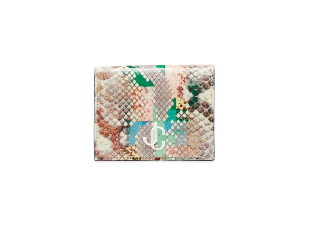 Jimmy Choo Hanne Glossy Rainbow Elaphe Wallet With JC Logo "Latte/Sunrise Mix"