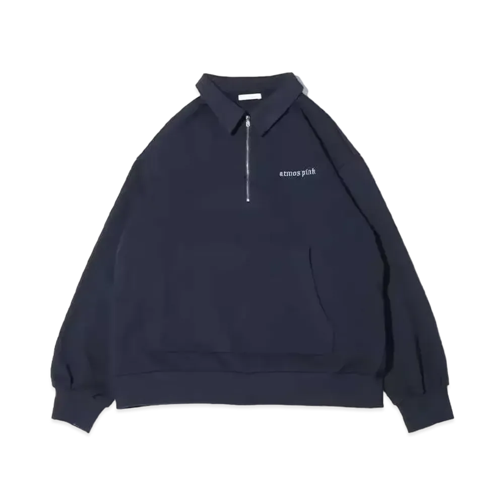 atmos pink Logo Embroidery Half Zip Tops "Navy"