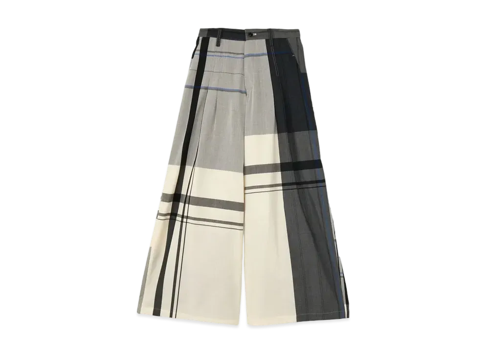 Yohji Yamamoto Y's W/GABARDINE CHECK TWO DART WIDE PANTS "White"