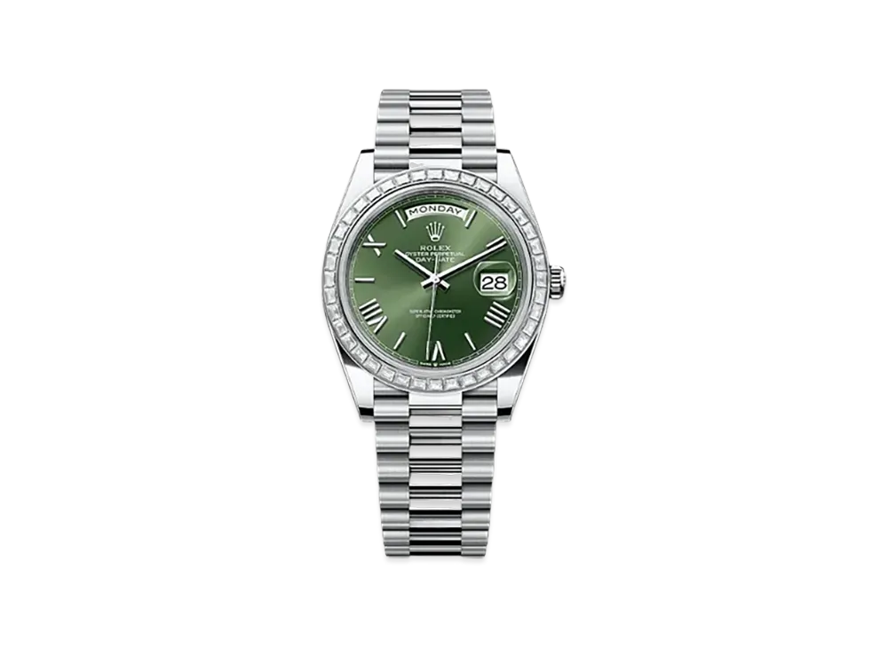ROLEX Day-Date 40mm Platinum Diamond 228396TBR "Olive Green"