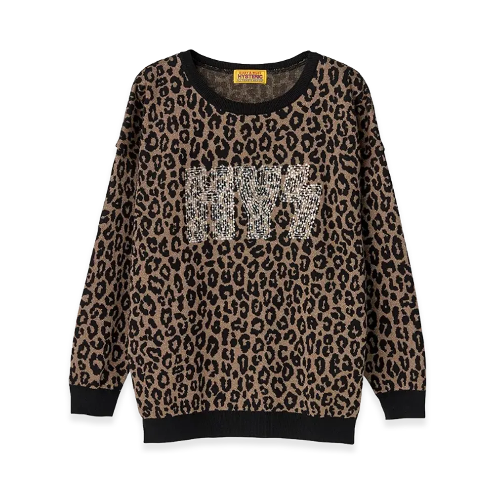 HYSTERIC GLAMOUR Women's HG Leopard Jacquard Pullover "Brown"