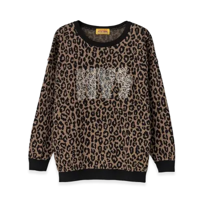 HYSTERIC GLAMOUR Women's HG Leopard Jacquard Pullover "Brown"