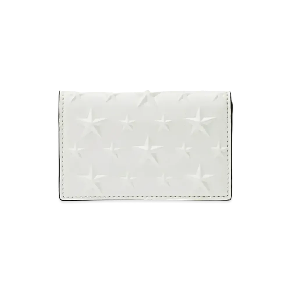 JIMMY CHOO NELLO Star Emboss Glossy Fabric Card Case "Latte"