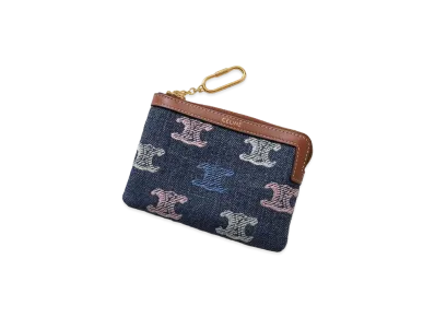 CELINE Women's Triomphe Embroidered Coin Purse "Blue"