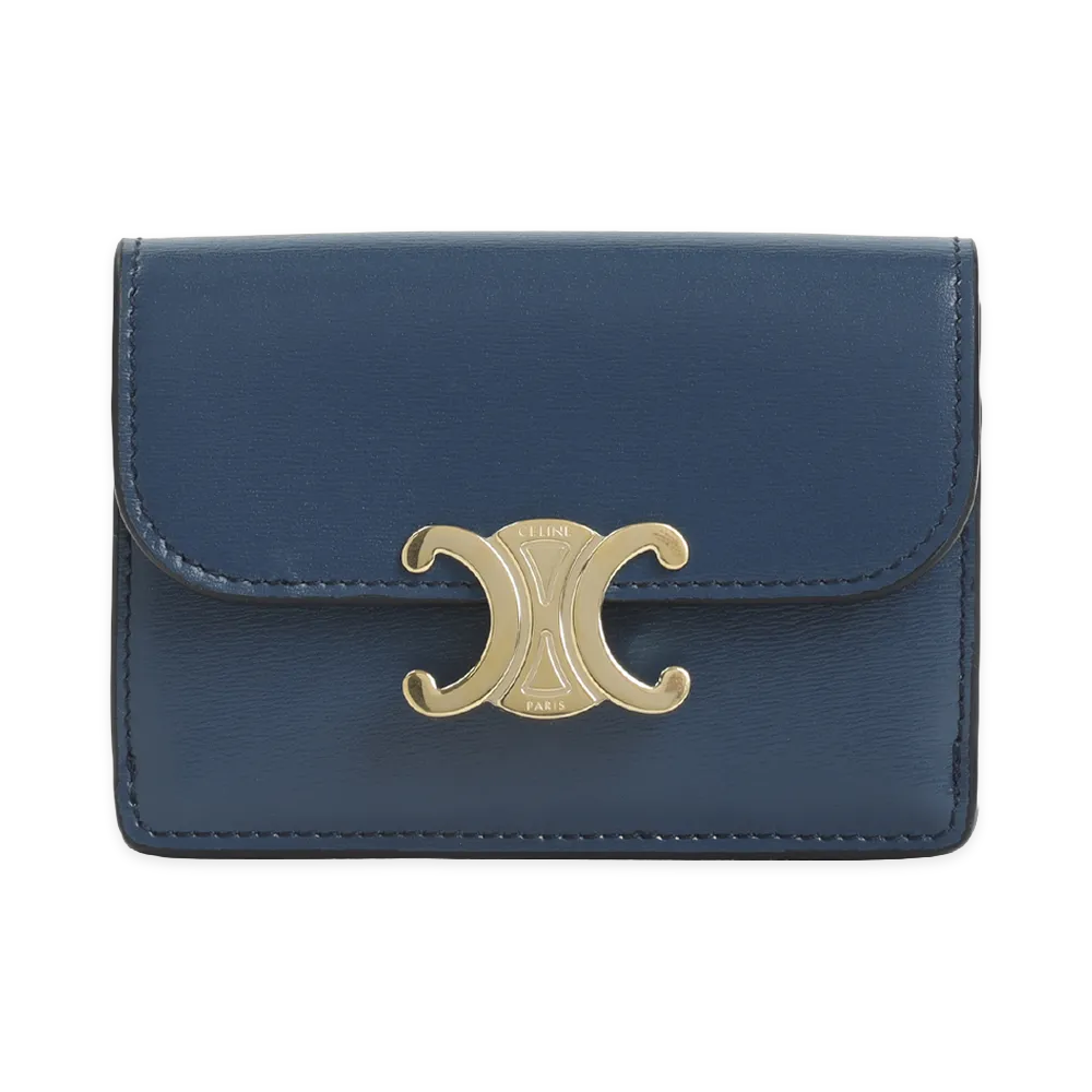 CELINE Teal Calf Leather Card Holder With Flap "Blue"