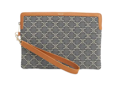 CELINE Women's Small Pouch With Strap Jacquard Triomphe All Over "Blue"