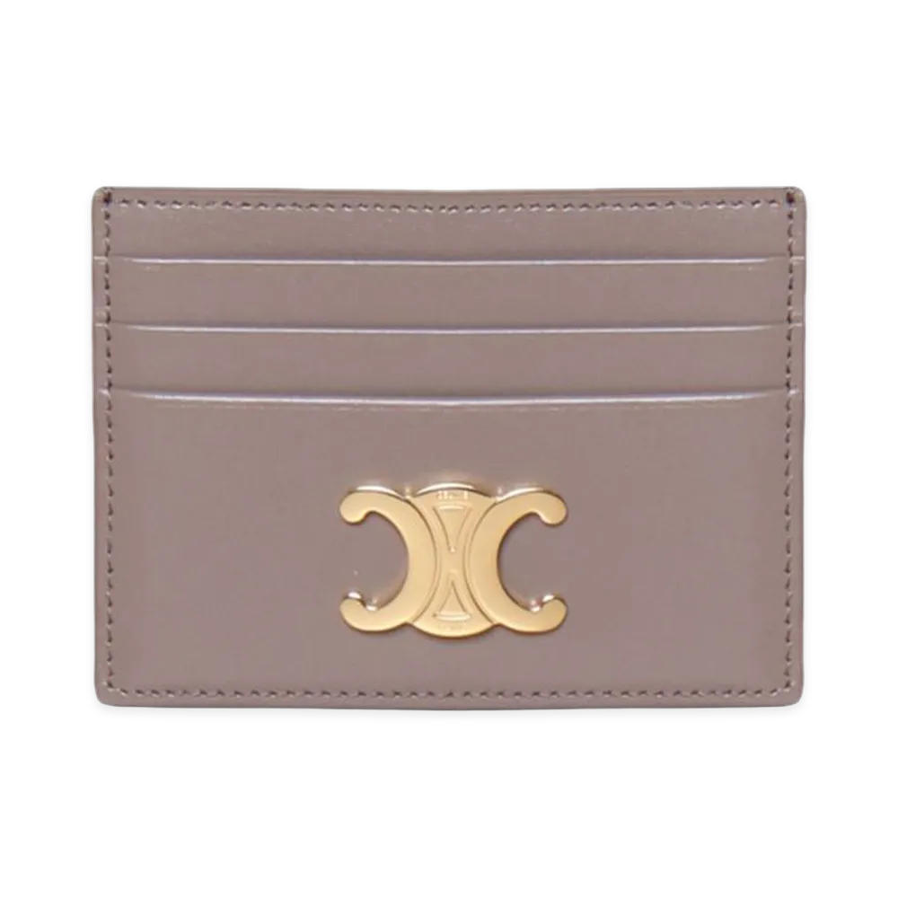CELINE Pebble Triomphe Calfskin Card Holder "Gray"