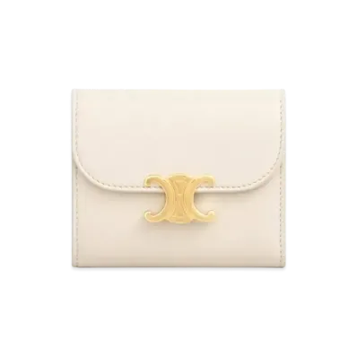 CELINE Small Triomphe Wallet in Shiny Smooth Lambskin "Ivory"