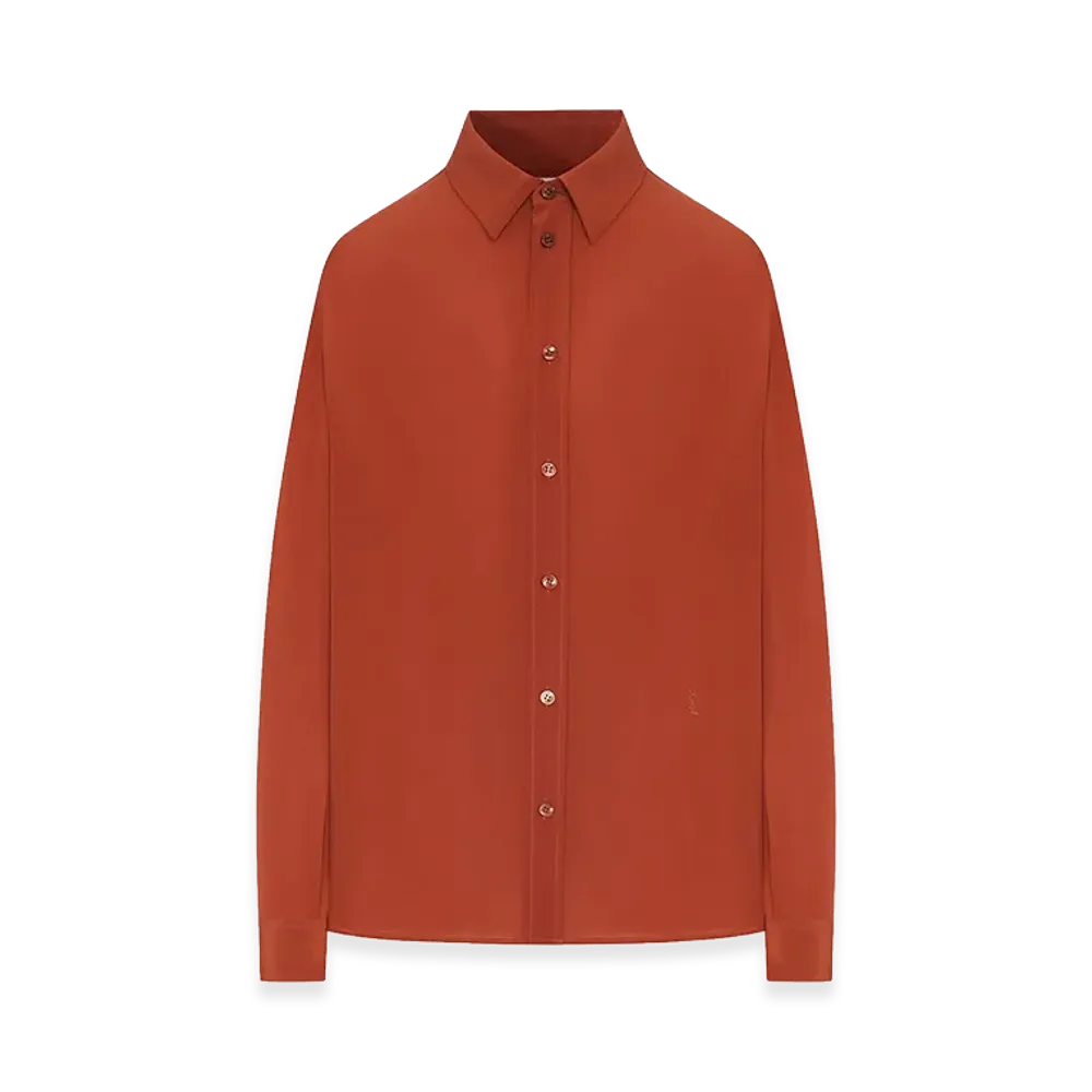 Saint Laurent Women's Repe De Chine Shirt With Embroidery "Nude/Neutrals"