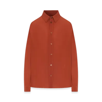 Saint Laurent Women's Repe De Chine Shirt With Embroidery "Nude/Neutrals"