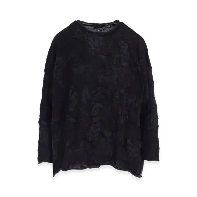 Y's Big Flower Wrinkled Big Knit Pullover "Black"