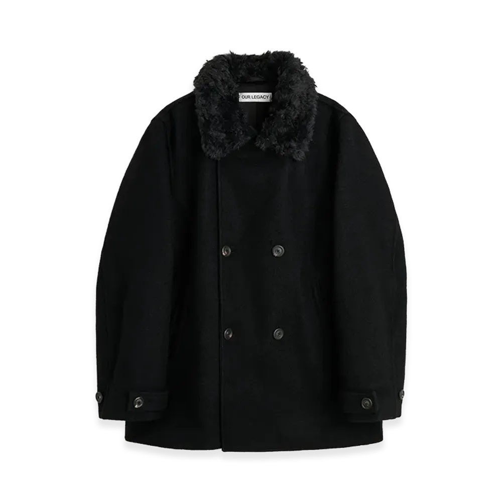 OUR LEGACY Wage Peacoat "Black Stamped Wool"
