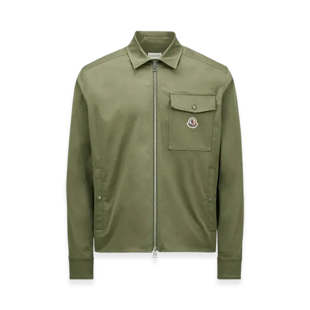 MONCLER Cotton Gabardine Zip-Up Shirt Jacket "Olive Green"